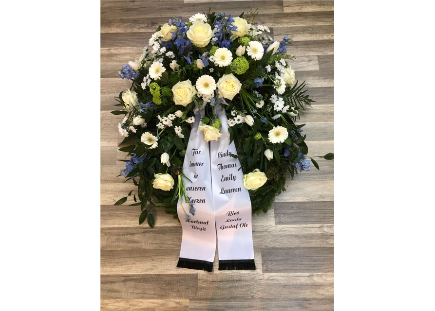 Trauerkranz Nr. 25 Blau/ Weiß Trauerkranz Nr. 25 Blau/ Weiß