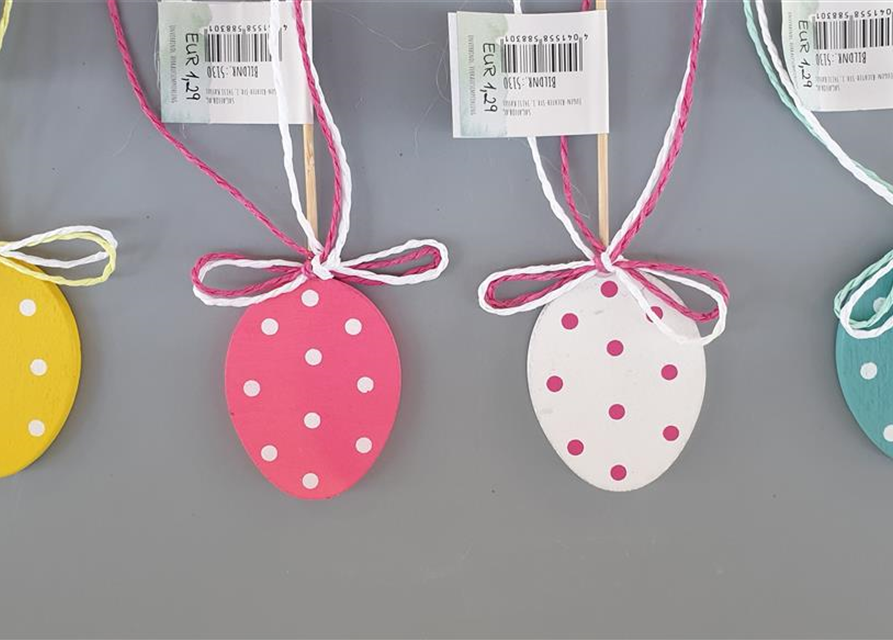 Ei am Stab Sperrholz weiss gelb pink oder blau