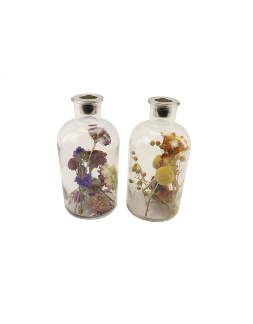 Flaschen-Kerzenhalter mit Trockenblumen Ø10H16cm