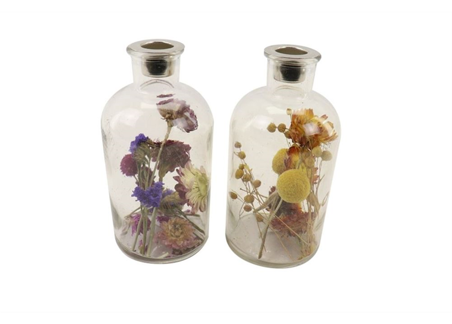 Flaschen-Kerzenhalter mit Trockenblumen Ø10H16cm